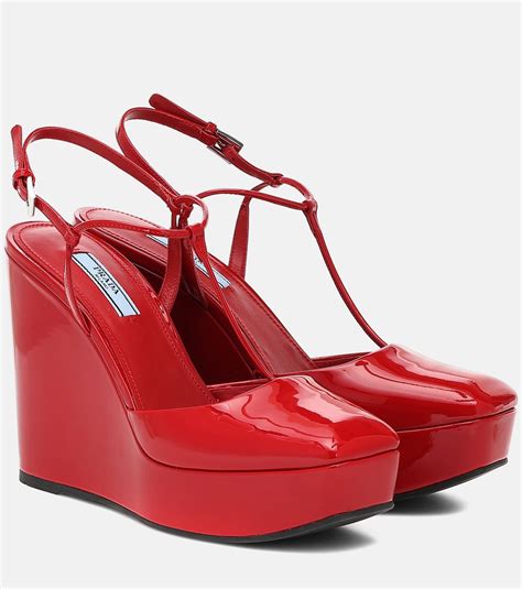 prada patent leather wedge pump|prada silver heels.